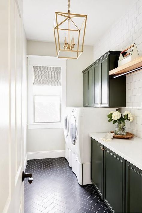 White Laundry Rooms, Laundry Room/mud Room, Green Laundry, Modern Laundry, Laundry Room Flooring, White Laundry, Mudroom Laundry Room, Laundry Room Renovation, Laundry Room Cabinets