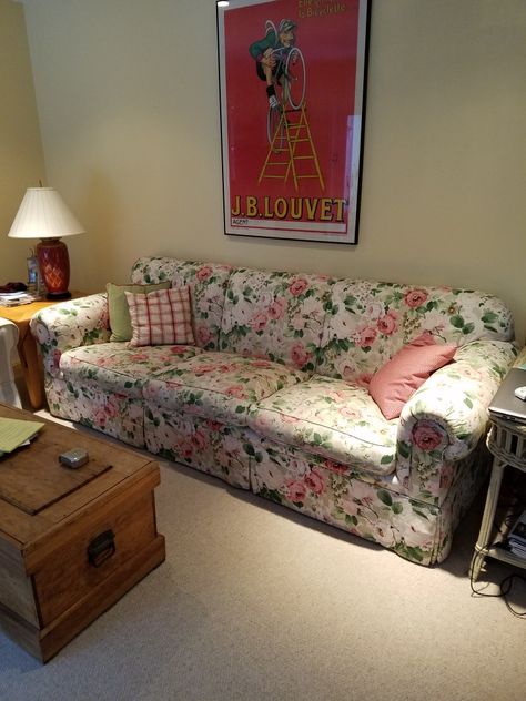 Floral Couch Living Room Modern, Floral Couch Aesthetic, Floral Sofa Living Room Decorating Ideas, Floral Couch Living Room, Vintage Floral Couch, College Gym, Floral Couch, Mini Couch, House Aesthetics