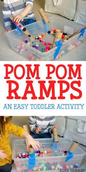 Make some Pom-Pom ramps this fall! A great STEM activity for toddlers and preschool kids during a rainy day, STEM centers! #STEMforkids #rainydayfun Toddler Stem, Preschool Stem, Indoor Activities For Toddlers, Pom Crafts, Activity For Toddlers, Easy Toddler Activities, Preschool Centers, Toddler Activity, Easy Toddler