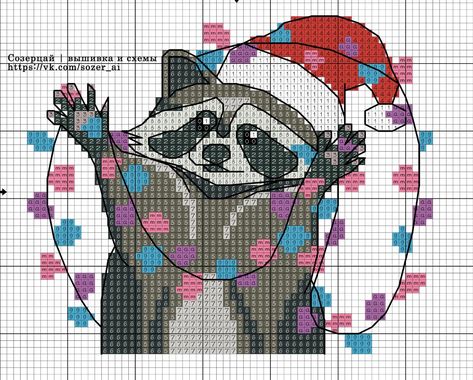 “Christmas raccoon” – free cross stitch pattern - The Space of Stitching - Free cross stitch patterns Cross Stitch Cats, Christmas Cross Stitch Patterns Free, Christmas Raccoon, Free Cross Stitch Pattern, Free Cross Stitch Patterns, Holiday Cross Stitch, Xmas Cross Stitch, Winter Cross Stitch, Cross Stitch Christmas Ornaments