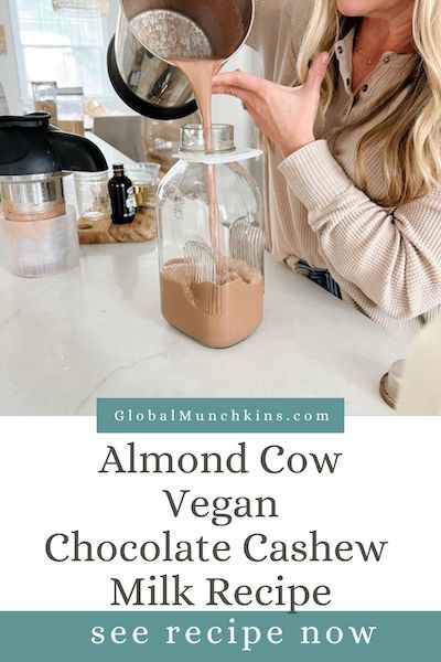 Are you looking for a delicious dairy-free chocolate milk recipe? Check out my Almond Cow Vegan Chocolate Cashew Milk Recipe! Almond Cow Oat Milk Recipe, Almond Cow Coconut Milk, Almond Cow Recipes, Chocolate Milk Recipe, Healthy Chocolate Milk, Cow Recipes, Cashew Milk Recipe, Pecan Milk, Hazelnut Creamer