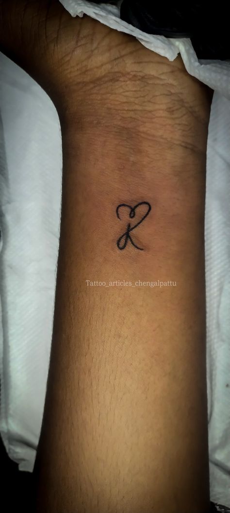 K And Heart Tattoo, K And A Tattoo, Heart With K Tattoo, Cute Letter Tattoos, Kim Tattoo Name, K Of Hearts Tattoo, Small K Tattoos For Women, Cursive L Tattoo With Heart, K With Heart Tattoo