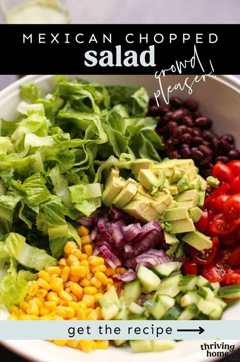 Mexican Chopped Salad in a bowl. Easy Chopped Salad, Mexican Chopped Salad, Chop Salad, Homemade Salad Dressing Healthy, Cilantro Lime Vinaigrette, Shredded Beef Tacos, Thriving Home, Mexican Salads, Groups Of People