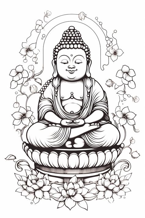 Buddha Coloring Pages, Drawing Buddha, Buddhist Tattoos, Zen Tattoo, Buddha Drawing, Anchor Art, Buddhist Tattoo, Buddha Tattoo Design, Bird Coloring