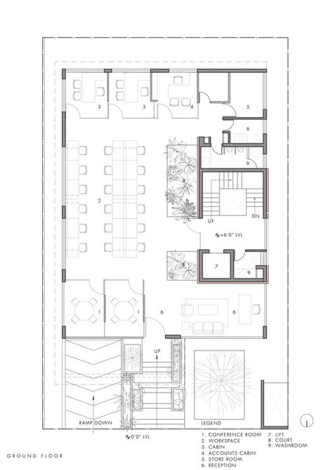 Atech Solutions Offices / Studio 4A | ArchDaily Commercial Office Building Floor Plans, Architecture Office Plan Layout, Office Building Floor Plan, Commercial Office Building, Office Building Plans, Staircase Layout, Commercial Building Plans, Office Layout Plan, Office Layouts