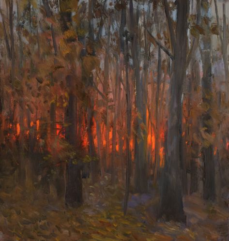 Sun Through Trees Painting, Sunlight Through Trees Painting, Sunset Forest Painting, Golden Hour Forest, Painting A Day, Trees Painting, Sunrise Painting, Forest Sunset, Watercolor Sunset