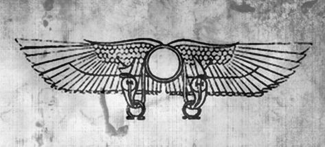 Winged Sun Disk Winged Sun Tattoo, Egyptian Sun Tattoo, Egyptian Wings Tattoo, Ma'at Tattoo, Winged Sun Disk, Eve Tattoo, Dragon Tattoo Back, Dbz Tattoo, Wing Tattoo Men