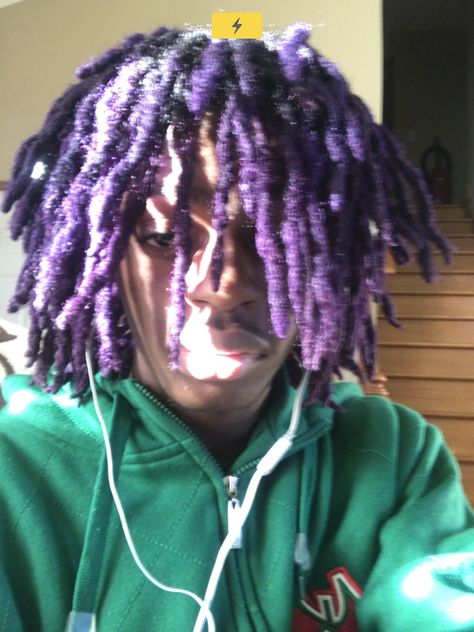 Purple Dreadlocks Men, Purple Locs Men, Purple And Blonde Locs, Green Locs Men, Dyed Dreads Men Tips, Purple Dreads Men, Loc Color Ideas Men, Colored Locs Men, Midnight Blue Locs