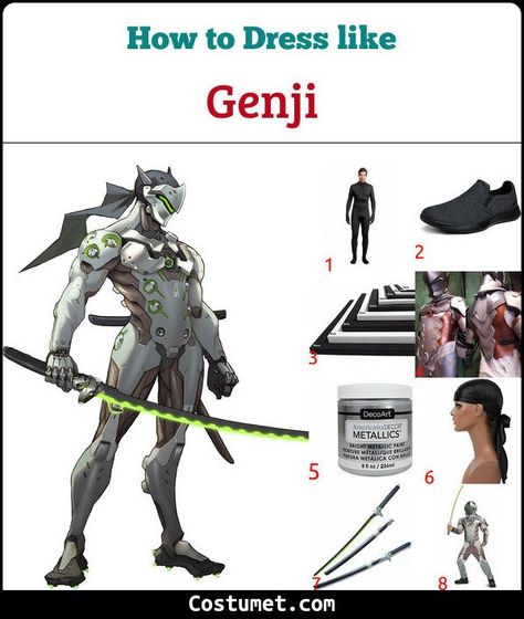 Genji (Overwatch) Costume for Cosplay & Halloween 2021 Genji Costume, Black Full Bodysuit, Overwatch Costume, Black Turban, Good Luck Girl, Hyrule Warriors, Green Details, Prop Making, Costume For Halloween