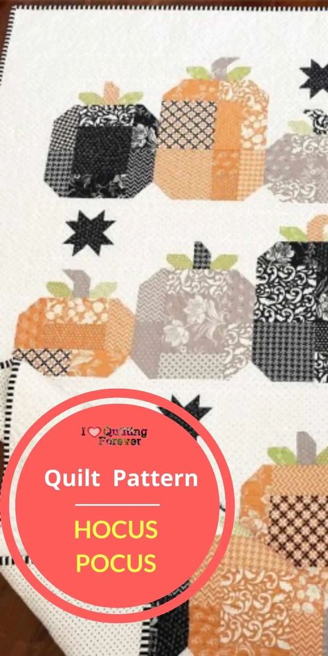 Pumpkin Quilt Patterns Free, Hocus Pocus Quilt Pattern, Hocus Pocus Quilt, Pumpkin Quilts, Fall Table Runner Patterns, Pumpkin Quilt Pattern, Pumpkin Quilt, Happy Quilts, Seasonal Quilts