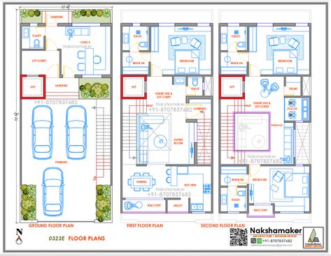 Home Office & 4BHK Duplex home layout (22 x 52 feet) floor plan by NakshaMaker +91-8707837682 modern home design, home layout, contemporary house design, home plan, house plan. 40x55 House Plans, 4 Bhk Duplex House Plan, 30x45 House Plans, Thotti Mane, 25×50 House Plan, House Plan App, Small House Design Floor Plan, Vastu Plan, Flat House Design