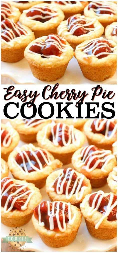 Easy Cherry Pie, Cherry Pie Cookies, Sugar Cookie Cups, Cookie Cups Recipe, Baked Breads, Yummy Deserts, Cherry Cookies, Pie Cookies, Dessert Simple