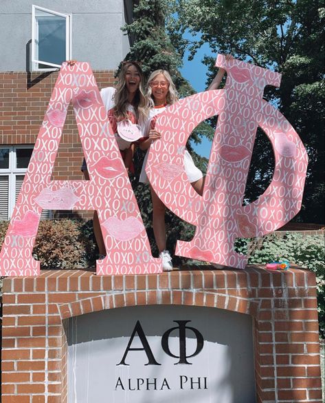 Giant Sorority Letters Painted, Alpha Phi Letters Painted, Greek Letter Painting Ideas, Big Sorority Letters, Zta Letters Painted, Gphi Paintings, Sorority Yard Letters, Sorority Letters Painted Wooden Big, Cute Sorority Letters