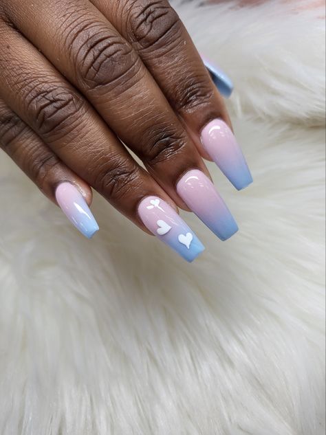 - ombre - heart stencil Blue Valentines Nails, Heart Stencil, Blue Valentine, White Ombre, Luxury Nails, Valentines Nails, Mani Pedi, Ombre Nails, Pretty Nails