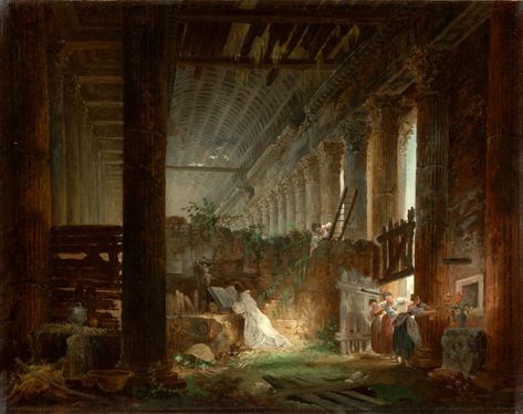 A Hermit Praying in the Ruins of a Roman Temple (Getty Museum) Hubert Robert, Roman Temple, Wood Gallery Frames, Temple Art, Getty Museum, The Ruins, National Gallery Of Art, National Gallery, Wassily Kandinsky