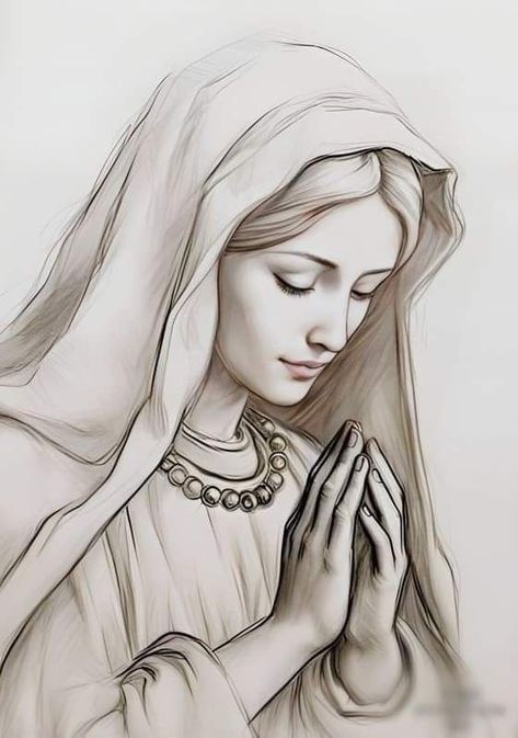 Mother Mary Drawing, Virgencita Drawing, Religious Drawings, Virgin Mary Drawing, Maria Tattoo, Jesus Art Drawing, Mary Tattoo, Jesus Mother, Virgin Mary Art