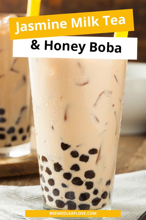 Honey Boba Recipe, Jasmine Milk Tea, Jasmine Milk Tea Recipe, Honey Boba, Tea With Honey, Boba Tea Recipe, Boba Recipe, Bubble Tea Recipe, Milk Tea Recipes