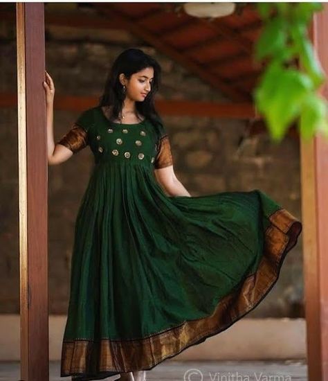 Dress made out of saree डिजाइनर कपड़े, Kalamkari Dresses, Gown Party Wear, Long Gown Design, Kaftan Designs, Frock Fashion, Sari Dress, Long Kurti Designs, Long Gown Dress