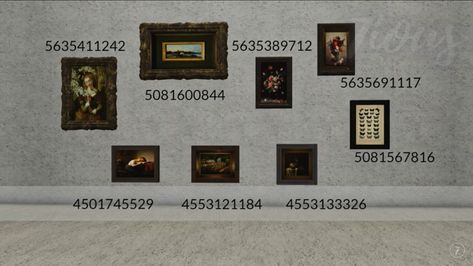 Orphanage Decals Bloxburg, Vintage Picture Codes Bloxburg, Bloxburg Victorian Picture Codes, Bloxburg Picture Codes Dark Academia, Bloxburg Wall Decoration Ideas, Mona Lisa Decal Bloxburg, Rococo Bloxburg Code, Elegant Decals Bloxburg, Vintage Codes Bloxburg