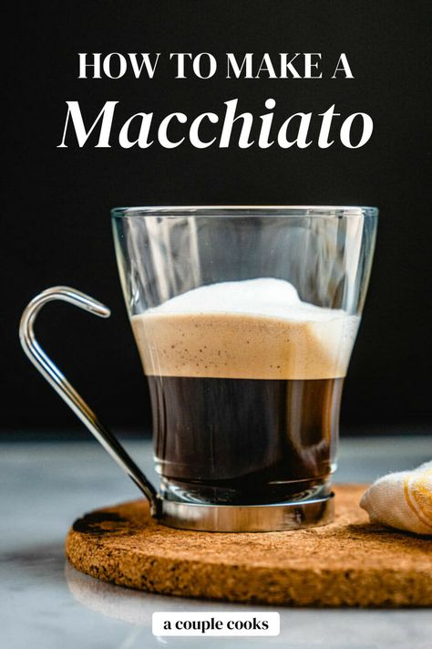 Here's how to make a macchiato...the real way! This coffee drink features a shot of espresso topped with a layer of frothy foam. #macchiato #foam #froth #coffee #espresso #espressodrink #coffeedrink #caffemacchiato #espressomacchiato How To Make Macchiato, How To Make A Macchiato At Home, How To Make A Macchiato, Macchiato Coffee Recipe, How To Make A Machiatto At Home, Macchiato Recipe At Home, Frothy Coffee At Home, Coffee Buffet, Starbucks Macchiato