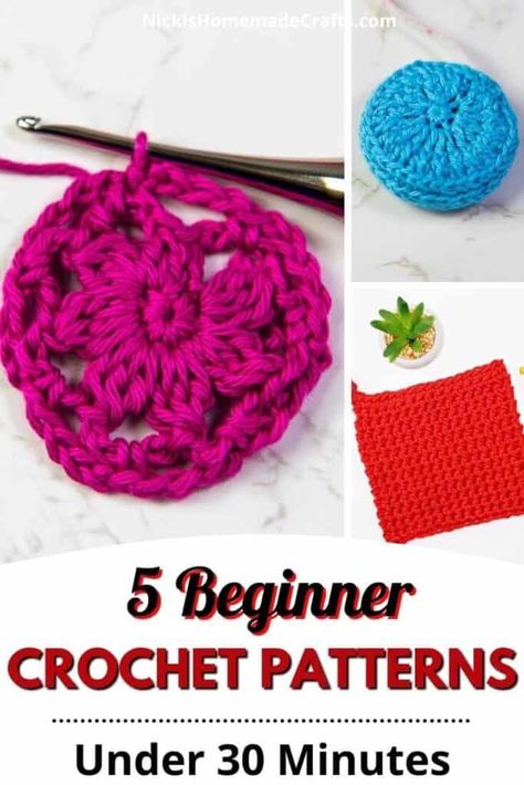 5 Beginner Crochet Patterns To Make in Under 30 minutes - Nicki's Homemade Crafts 30 Minute Crochet, Crochet Projects For Beginners, Beginner Crochet Patterns, Kitchen Sewing, Easy Beginner Crochet Patterns, Easy Patterns, Diy Macrame Plant Hanger, Crochet Beanie Pattern, Beginner Crochet Projects