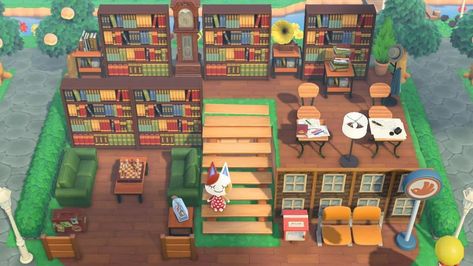 Outdoor Library Animal Crossing, Acnh Outdoor Library Ideas, Animal Crossing Library Outdoor, Acnh Library Ideas Outdoor, Acnh Outdoor Library, Acnh Library Ideas, Animal Crossing Library, Creature Street, Fairycore Acnh