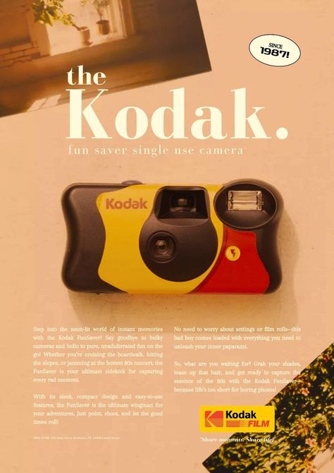 Kodak Funsaver One Time Use Film Camera (2-pack) #camera #film #kodak #summer Film Photography Graphic Design, Kodak Camera Aesthetic, Kodak Branding, Camera Poster Design, Retro Camera Aesthetic, Kodak Ultra F9, Kodak Aesthetic, Kodak Film Camera, Reusable Camera