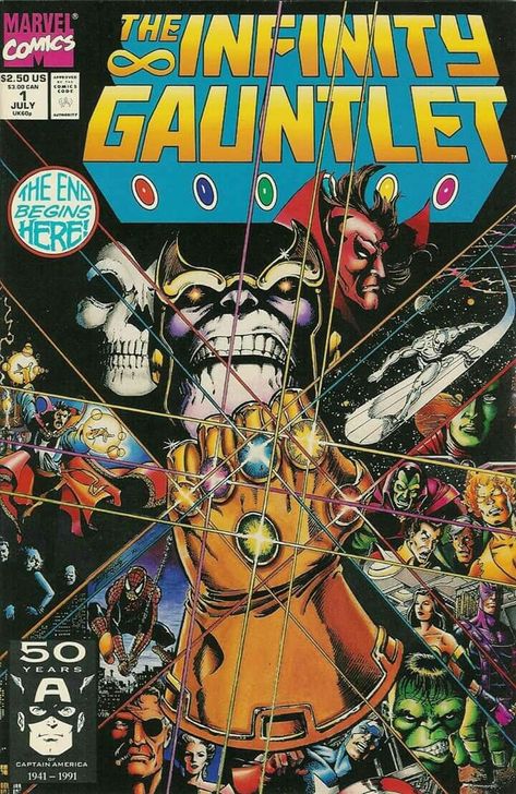 Infinity Gauntlet Comic, The Infinity Gauntlet, Marvel Comics Covers, Marvel Infinity, Infinity Gauntlet, George Perez, Grade 9, Avengers Comics, Superhero Comics