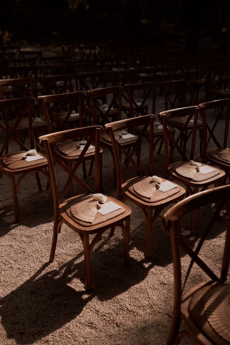 Wooden Chairs Wedding Ceremony, Brown Chairs Wedding, Taurus Wedding, Chocolate Brown Wedding, Small Wedding Ceremony, Wedding Ceremony Chairs, Wedding Brown, Small Weddings Ceremony, Ceremony Chairs