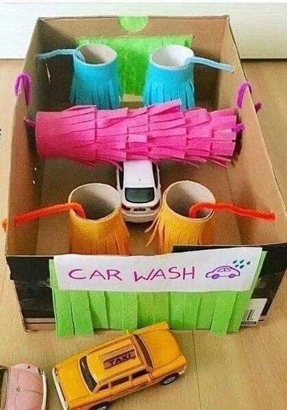 Diy Car Wash, Shoe Box Crafts, Gold Food, Outdoor Fun For Kids, Barbie Miniatures, Diy Car, Fun Activities For Kids, Toy Craft, Business For Kids