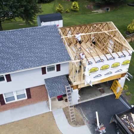 Home Additions - Garage & Room Additions | Zephyr Thomas Over Garage Addition, Addition Above Garage, Additions To House Ideas, Above Garage Addition, Room Addition Plans, Garage Addition Ideas, Great Room Addition, Sunroom Kitchen, Patio Addition