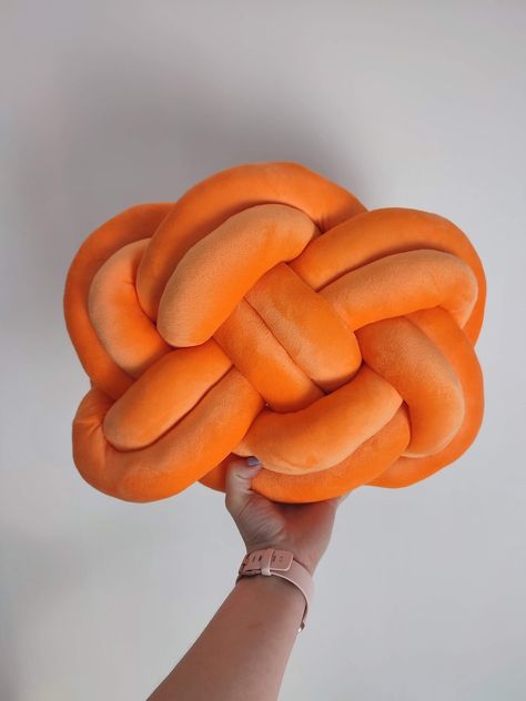 Knot Pillow, Pretzel pillow, Modern Knot Pillows, Orange Knot Pillow, Knot Cushion, Orange Flat Pillow, Decorative Cushion, Orange Knot Pretzel Pillow, Orange Room Decor, Knot Pillows, College Living Rooms, Orange Rooms, Knot Cushion, Orange Pillow, College Dorm Room Decor, Apartment Decoration