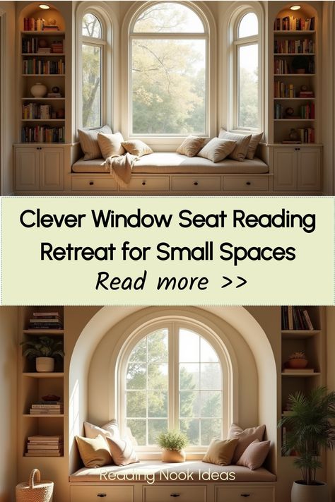 Minimalist window reading area with natural light and comfortable seating Bookshelf Around Bay Window, Small Room Reading Nook, Small Reading Nook Ideas, Reading Nook In Master, Corner Sitting Area Cozy Nook, Bedroom Window Nook, Bookshelf Around Window, Window Seat Bookshelf, Book Nook Window