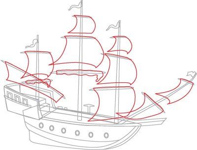 7. Draw the Sails - How to Draw Pirate Ships in 9 Steps | HowStuffWorks Pirate Ship Drawing, Boat Sketch, Pirate Boats, Boat Drawing, Pirate Ships, Pirate Art, Ship Drawing, Ship Paintings, Creature Drawings