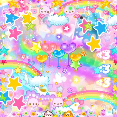 forgot to post this b4!! Heisei Retro Pfps, Kidcore Phone Theme, Aesthetic Rainbow Background, Kidcore Widgets, Decora Wallpaper, Kawaii Core Wallpaper, Decora Kei Aesthetic, Cutecore Background, Gemini Mood