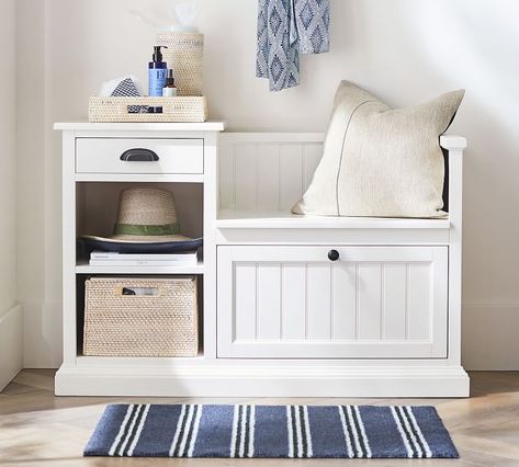 Small Entryway Storage Bench, Porch Mudroom, Apartment Bed, Entryway Storage Bench, Mudroom Storage, Beadboard Paneling, Foyer Furniture, Hall Bench, Entryway Bench Storage