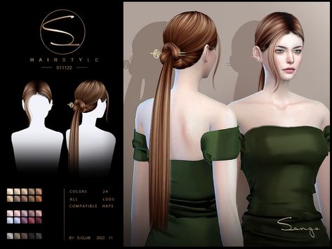 Sims 4 Long Ponytail, Long Ponytail With Bangs, Hair Long Ponytail, Ponytail With Bangs, Sims 4 Wedding Dress, Sims 4 Cc Hair, Long Ponytail, The Sims 4 Skin, Long Hair Ponytail