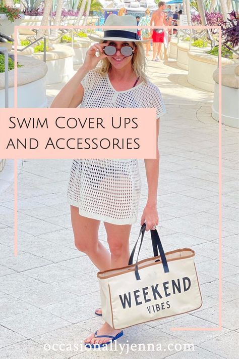 woman in cover up with beach bag and straw hat Beach Cover Up Ideas, Beach Outfits Women Vacation, Cover Up Ideas, Modern Mom Style, Women Vacation, Amazon Shoes, Swim Style, Swimsuit Season, Beach Vacation Outfits