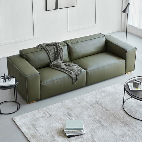 MABOLUS AABB678115704801ML&Color&Size Leather Sofa | Wayfair Extendable Sofa, Sofa Colour Combinations, Modern Leather Couch, Green Leather Sofa, Modern Leather Sofa, Leather Couch, Sofa Colors, Gray Interior, Living Room Furniture Sofas