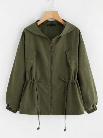 Shop Drawstring Waist Hooded Jacket online. SheIn offers Drawstring Waist Hooded Jacket & more to fit your fashionable needs. Mode Kimono, Mode Abaya, Long Sleeves Coats, Girls Fashion Clothes, Hooded Coat, Green Jacket, Hoodie Jacket, Look Fashion, Outerwear Jackets