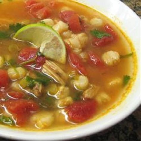 Chicken and Hominy Soup with Lime and Cilantro Recipe - Allrecipes.com | Allrecipes Chicken Lime Soup, Hominy Recipes, Hominy Soup, Chicken Soups, Cilantro Recipes, Avocado Soup, Healthy Soups, Full Recipes, Shaggy Bob