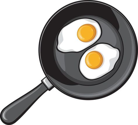 Fried Eggs on Frying Pan Frying Pan Drawing, Pan Drawing, Fried Eggs, Fried Egg, Frying Pan, Saute Pan, Frying, Vector Photo, Lettering Design