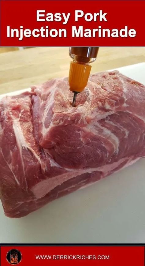 Easy Pork Injection Marinade Pork Loin Injection Recipe, Pork Injection Marinade, Pulled Pork Marinade, Pork Roast Marinade, Meat Injection Recipe, Roast Marinade, Pork Rubs, Marinade Pork, Smoked Pork Roast