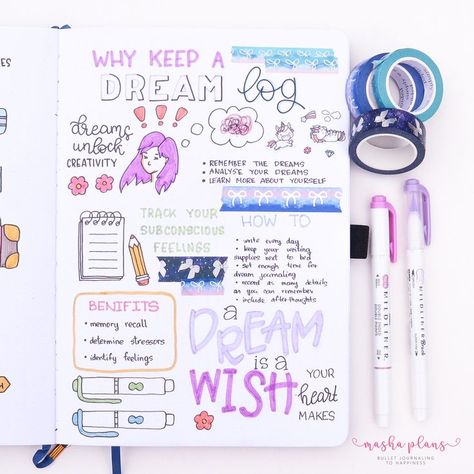 Hey guys, Masha here from Masha Plans. Today we are talking about one more fun thing you can add to your Bullet Journal - a dream log! It can also be a great excuse to use any other planners or notebooks you might have laying around the house - by turning them into a dream journal. Not too convinced? Let me walk you th Archer And Olive, Bullet Journal Ideas Templates, Creating A Bullet Journal, Journaling Inspiration, Dot Grid Journal, Bullet Journal Aesthetic, Bullet Journal Notebook, Dream Book, Dream Journal