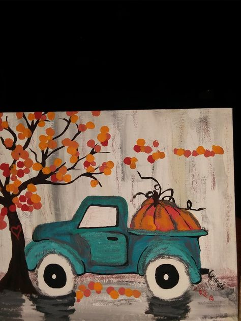 Fall Truck Paintings On Canvas, Fall Easy Acrylic Painting Ideas, Cute Simple Fall Paintings, Fall Art Painting Canvases, Fall Painting Inspo Easy, Fall Vibes Painting, Fall Canvas Painting Ideas Couples, Seasonal Painting Ideas, November Canvas Painting Ideas