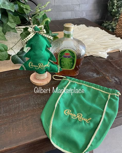 Chistmas tree diy by Gilbert Marketplace Repurpose Crown Royal Bags, Crown Royal Christmas Tree Ornaments, What To Make With Crown Royal Bags, Crown Royal Bags Craft Ideas Diy, Crown Royal Bag Christmas Tree, Crown Royal Bag Crafts Diy, Repurposed Crown Royal Bottles, Crown Bag Crafts, Crafts With Crown Royal Bags