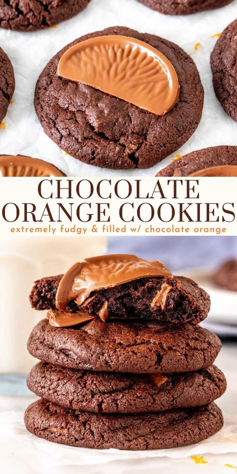 Chocolate orange cookies are extremely fudgy with a delicious chocolate orange flavor thanks to fresh orange zest and Terry's chocolate orange. These cookies taste like they came form a fancy bakery #bakery #cookies #chocolate #orange #chocolateorange from Just So Tasty https://www.justsotasty.com/chocolate-orange-cookies/ Apricot Desserts, Chocolate Orange Desserts, Apricot Dessert, Chocolate Orange Cookies, Giant Cookies, Orange Dessert, Terry's Chocolate Orange, Recipe Cookies, Delicious Christmas Cookies