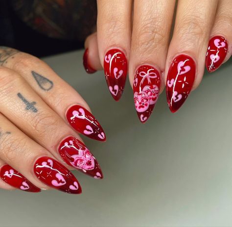 Vday Nails, Witchy Nails, Dots Nails, Dream Nails, Fire Nails, Funky Nails, Pretty Acrylic Nails, Floral Nails, Valentine's Day Nails