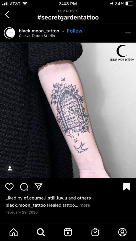 Secret Garden Door Tattoo, Garden Door Tattoo, Secret Garden Tattoo Ideas, The Secret Garden Tattoo, Illustrative Nature Tattoo, Garden Gate Tattoo, Fairy Door Tattoo, Archway Tattoo, Secret Garden Tattoo