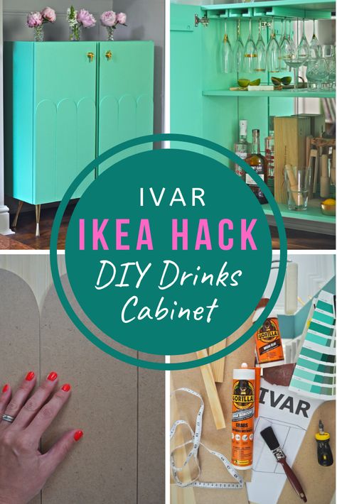 Ivar Ikea hack. DIY mint green drinks cabinet. Drinks trolley. Green Vertider Little Green Paint Company. Swarf Hardware. Mint and gold cabinet. Curved doors. DIY interiors and decor. Vintage style cocktail cabinet. Mirrored back. IKEA LOTS mirrors. DIY home decor. DIY projects. Cabinet makeover. Ikea ideas. Ikea upcycle. Diy Cocktail Cabinet, Cocktail Cabinet Ideas, Diy Drinks Trolley, Cocktail Cabinet Upcycled, Diy Drinks Cabinet, Drinks Cabinet Ideas, Ikea Lots Mirror Ideas, Vintage Cabinet Makeover, Ikea Upcycle